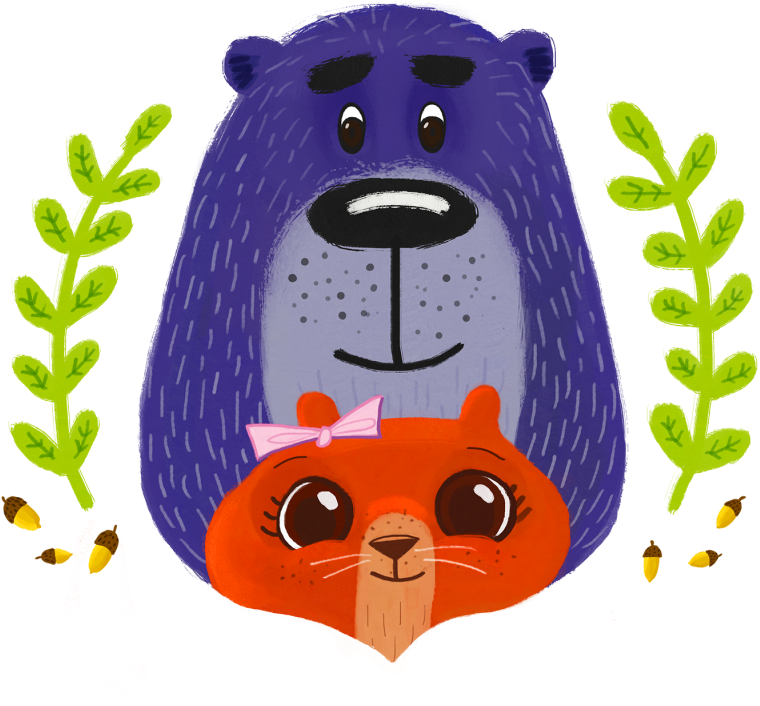 Cute Squirreland Bear Illustration PNG Image