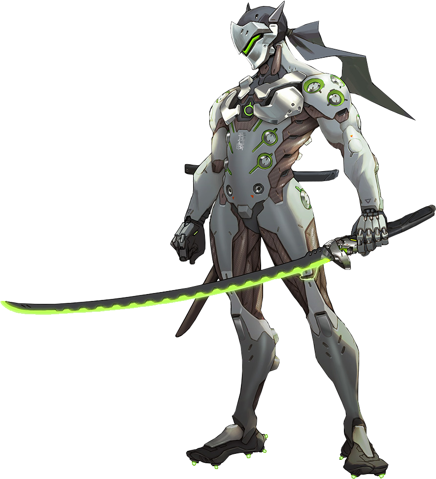 Cybernetic Ninja Genji With Green Sword PNG Image