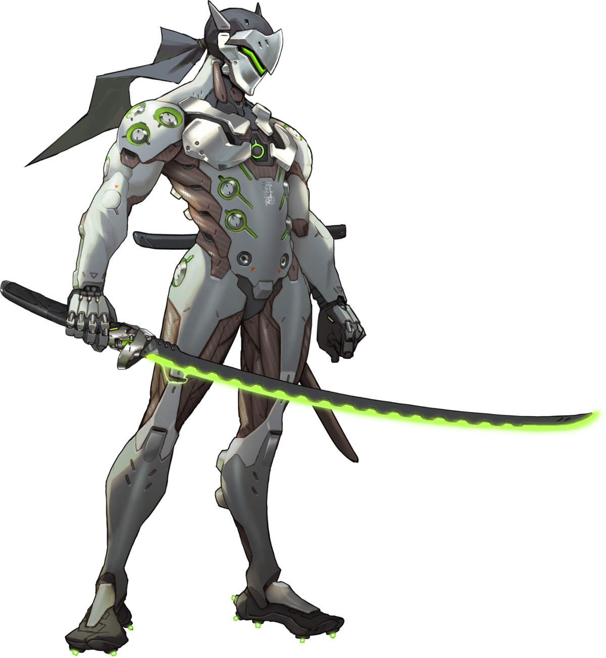 Cybernetic Ninja Genjiwith Green Sword PNG Image