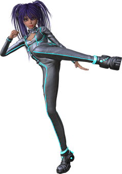 Cyberpunk Martial Artist Character PNG Image