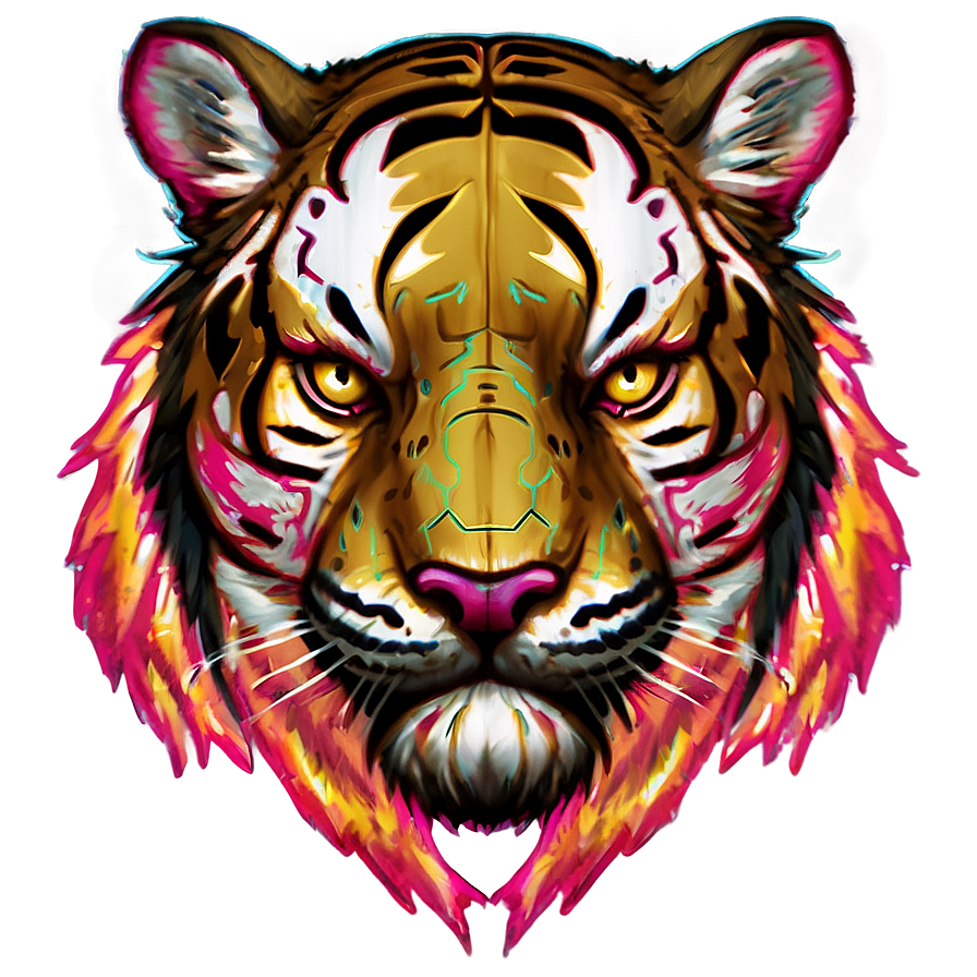 Cyberpunk Tiger Face Art Png Jaw PNG Image