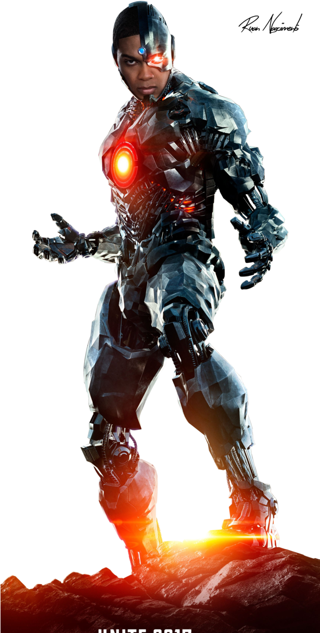 Cyborg Hero Standing Pose PNG Image