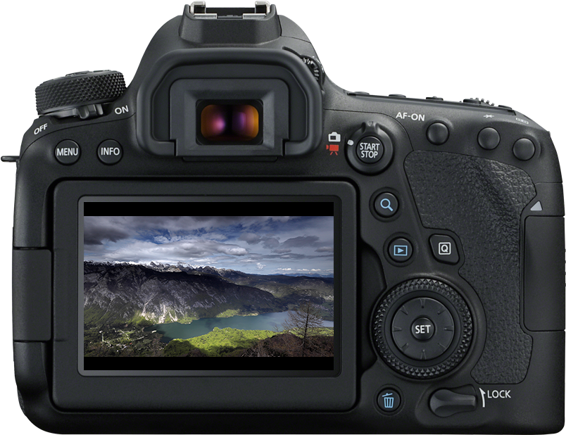 D S L R Camera Displaying Landscape PNG Image