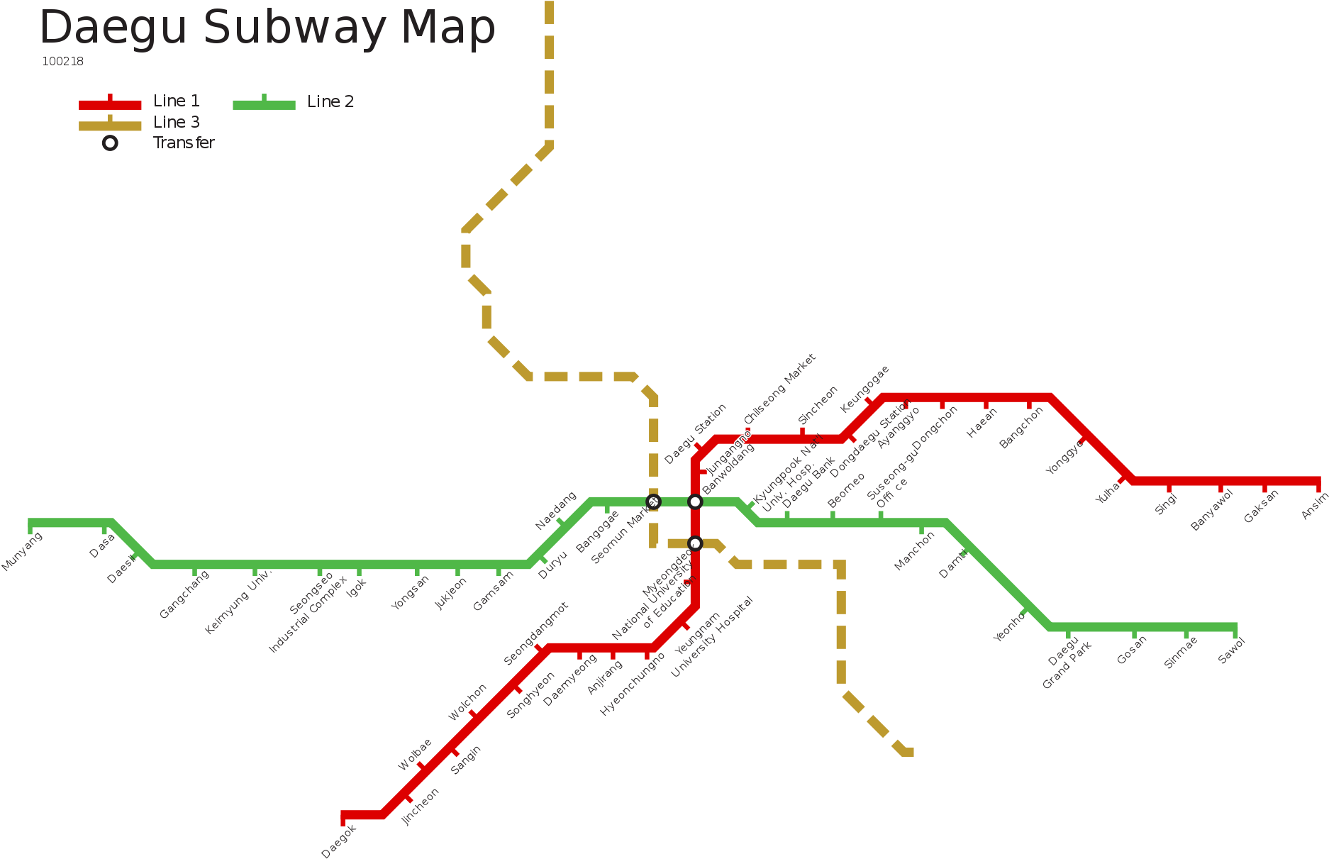 Daegu Subway Map Schematic PNG Image