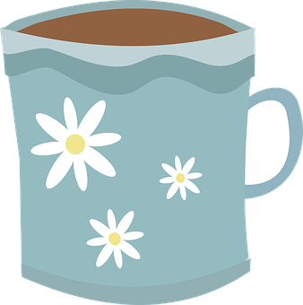 Daisy Decorated Mug Fullof Coffee PNG Image