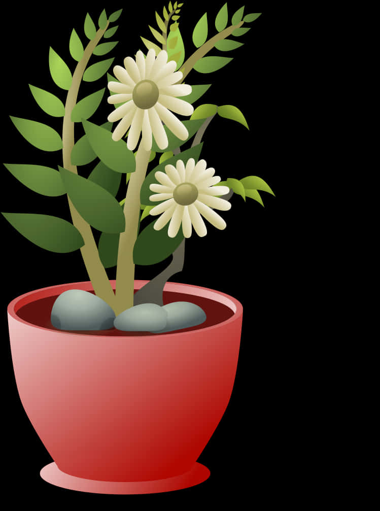 Daisy Flowersin Red Pot PNG Image