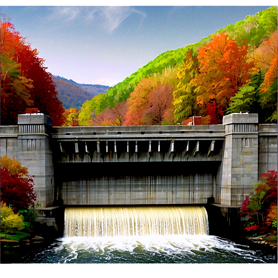 Dam Amidst Autumn Foliage Png 90 PNG Image