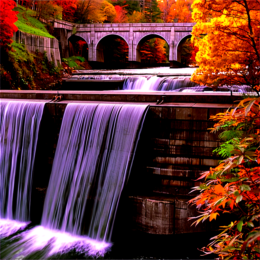 Dam Amidst Autumn Foliage Png Udf PNG Image