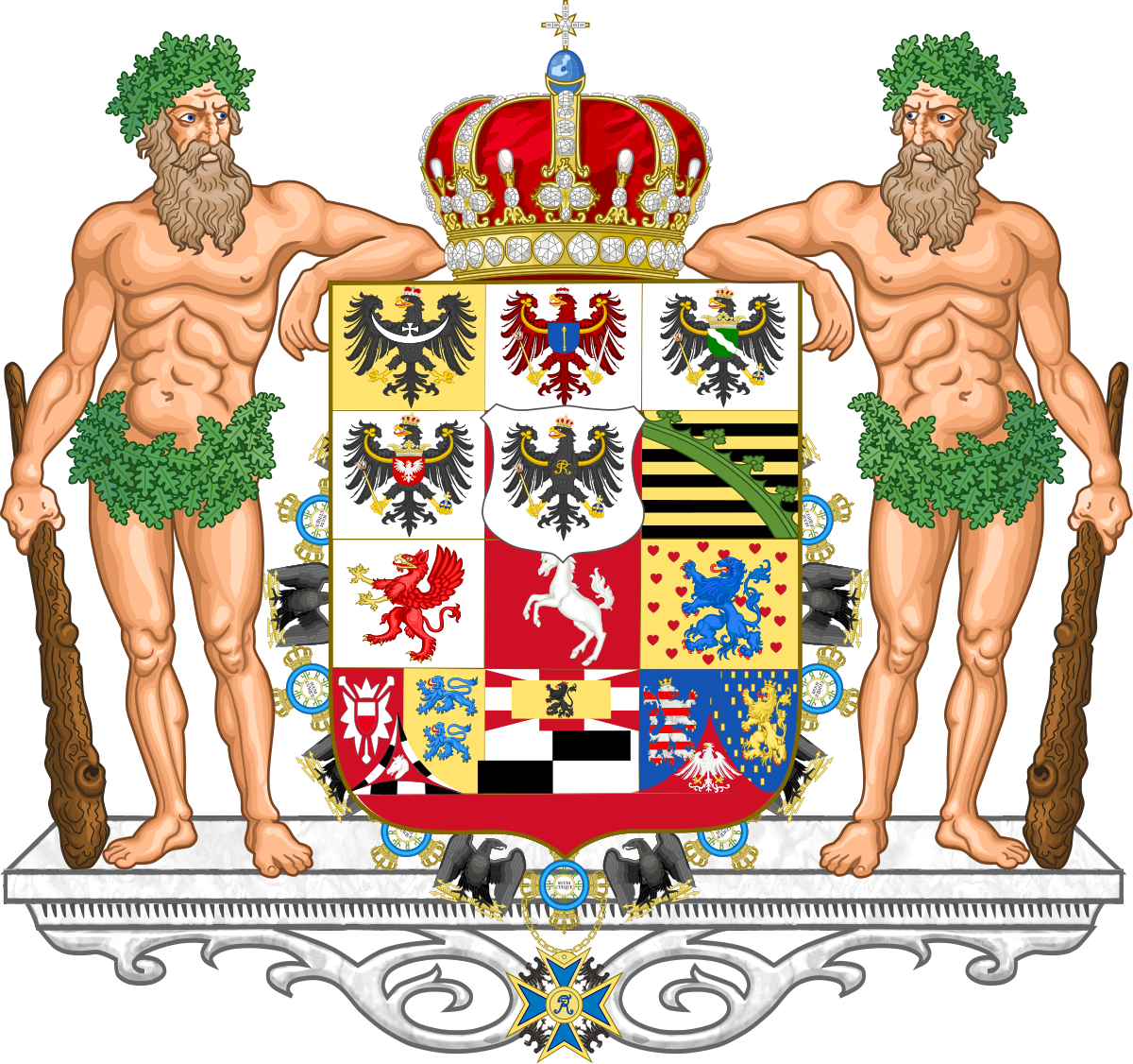 Danish_ Royal_ Coat_of_ Arms_ Supported_by_ Wild_ Men PNG Image