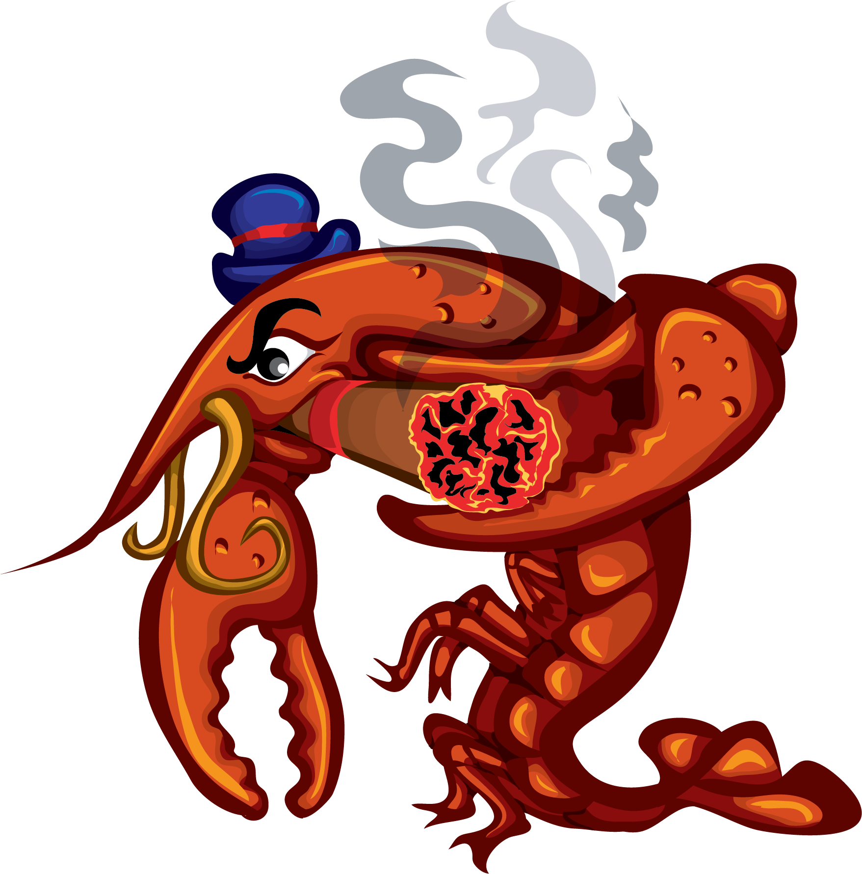 Dapper Crayfish Smoking Pipe PNG Image