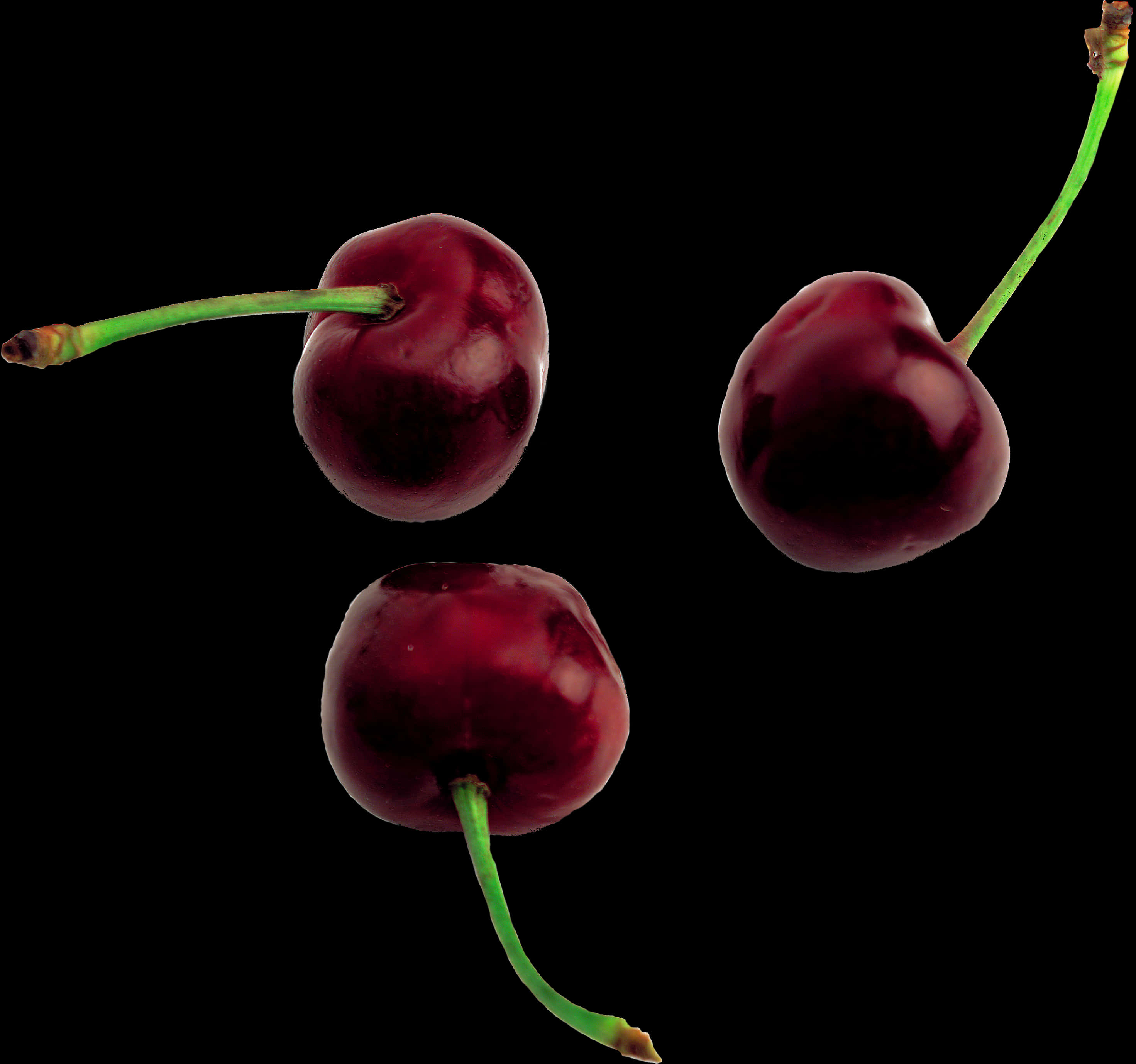 Dark Cherries Against Black Background PNG Image