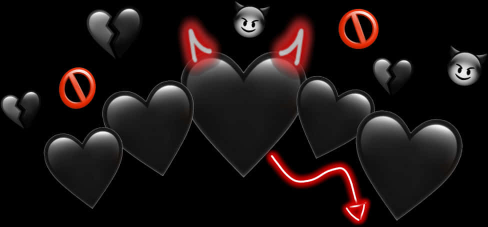 Dark Heartsand Devil Emoji PNG Image