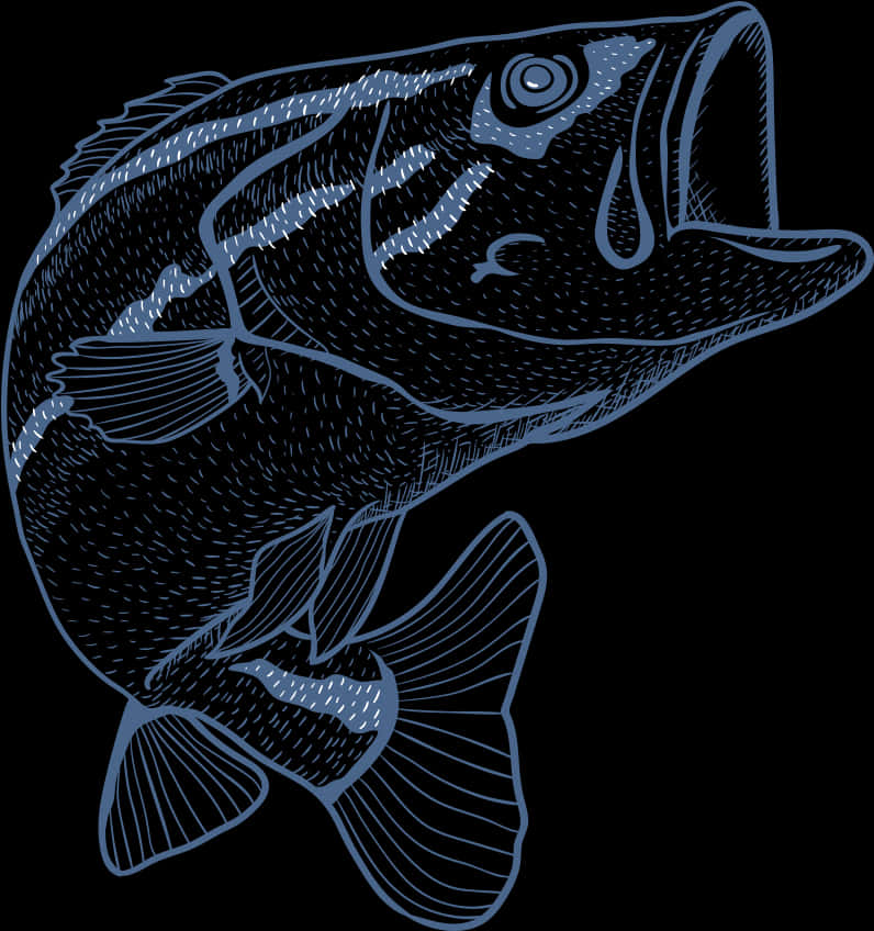 Dark Outlined Fish Illustration PNG Image