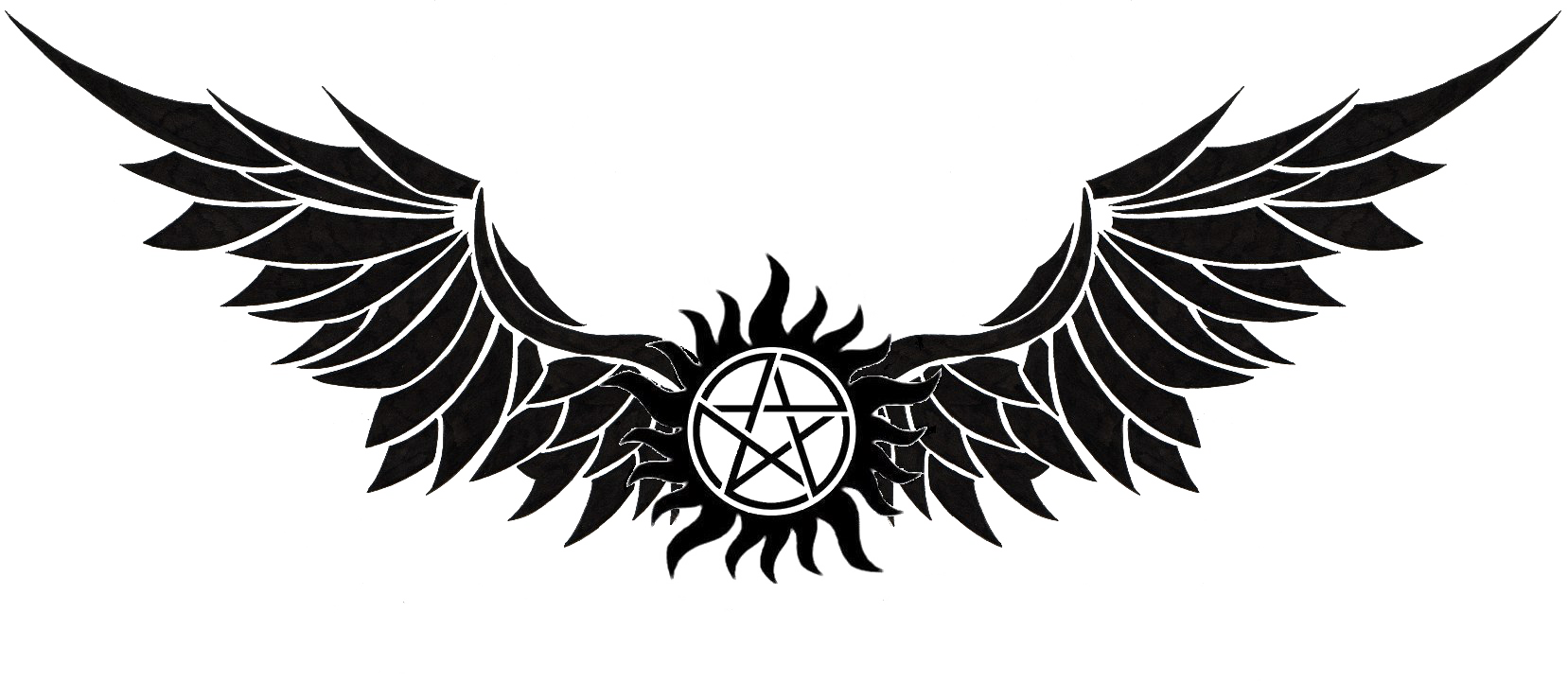 Dark Winged Pentacle Tattoo Design PNG Image