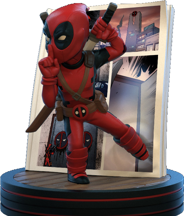 Deadpool Figure Emerging From Comic Book PNG Image