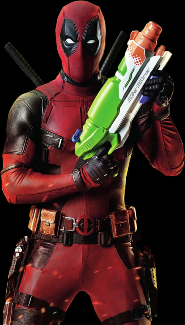 Deadpool With Water Gun PNG Image