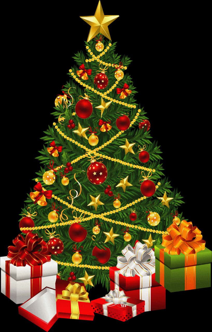 Decorated Christmas Treewith Gifts.jpg PNG Image