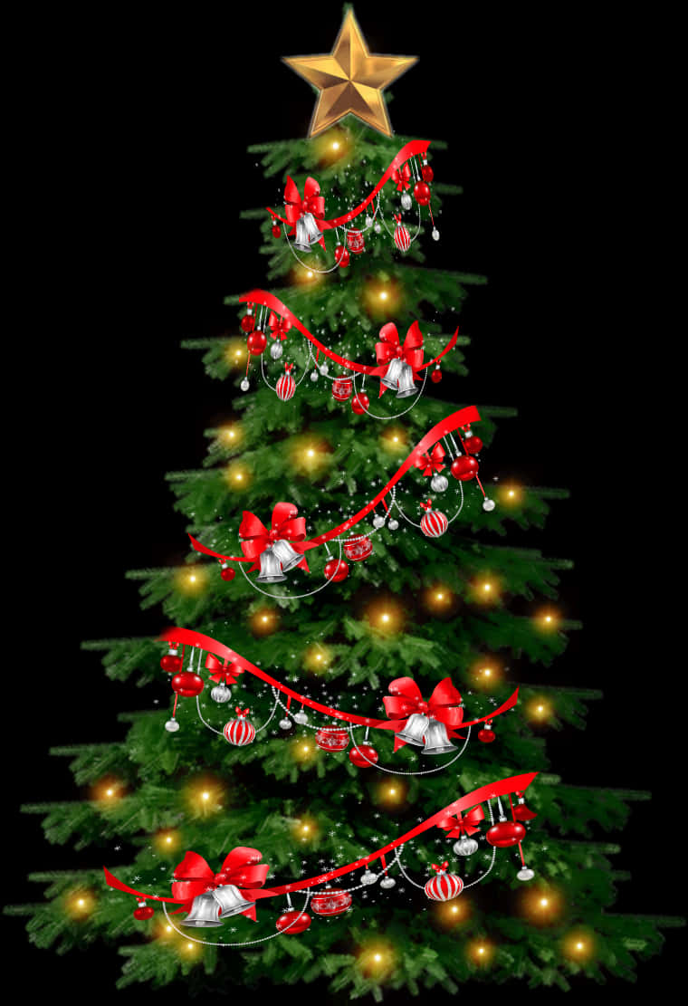 Decorated Christmas Treewith Star Topper PNG Image