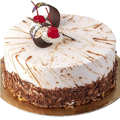 Decorated White Chocolate Cakewith Cherries PNG Image