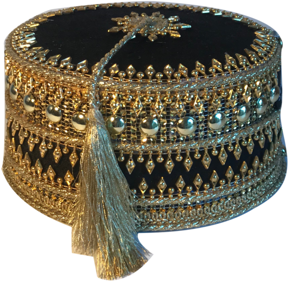 Decorative Blackand Gold Fez Hat PNG Image