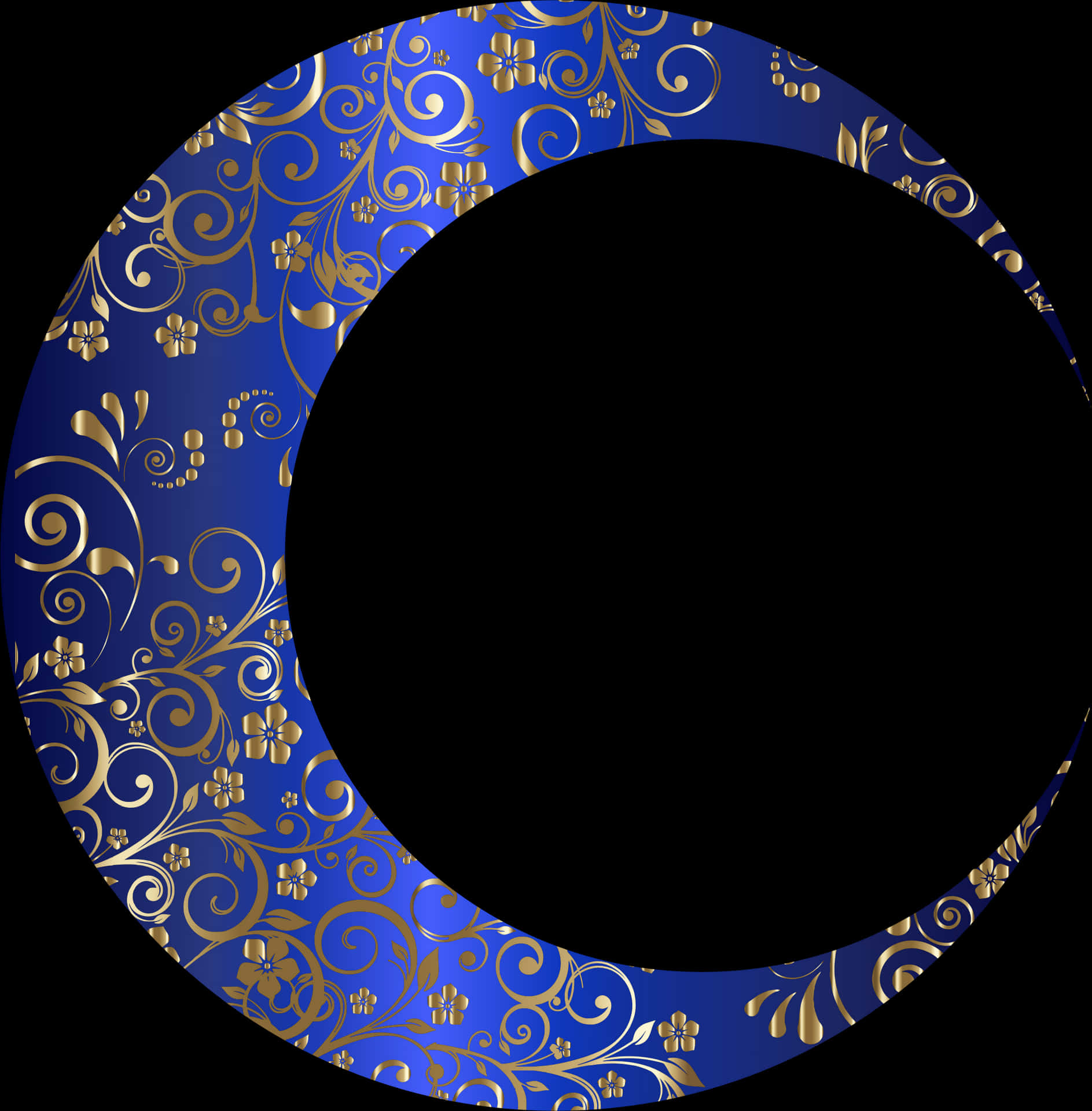 Decorative Blue Gold Crescent Moon PNG Image