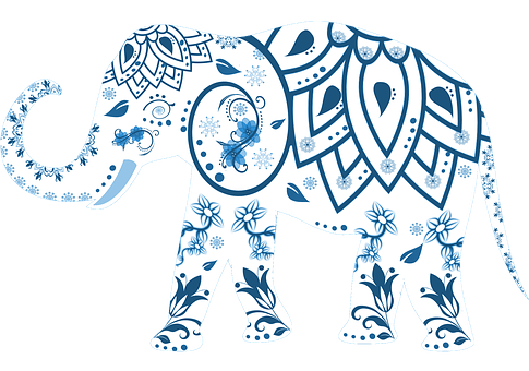 Decorative Blueand White Elephant Pattern PNG Image