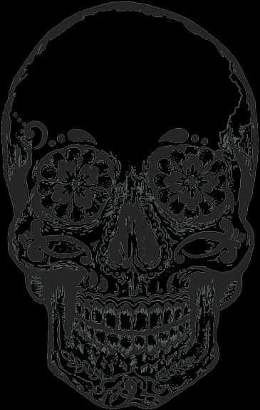 Decorative Floral Skull Art PNG Image