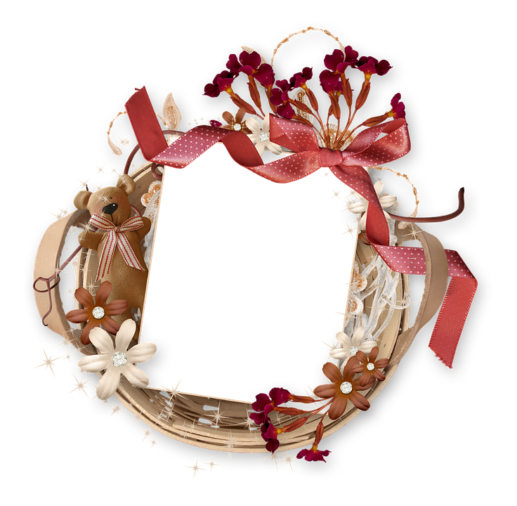 Decorative Floral Wreath Framewith Teddy Bear PNG Image