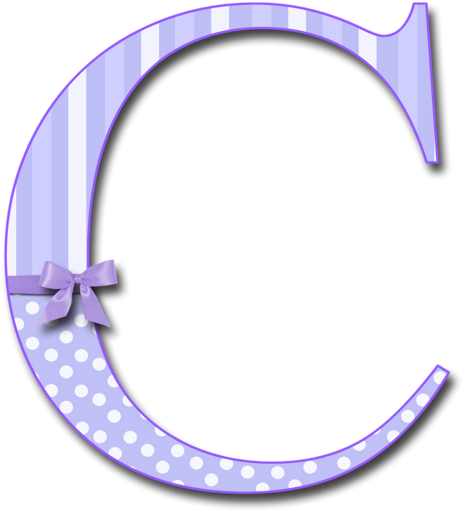 Decorative Letter C Purple Stripes Polka Dots PNG Image