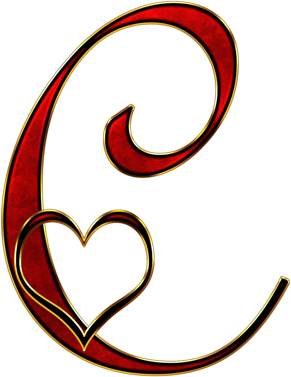 Decorative Letter Cwith Heart PNG Image