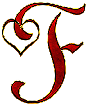 Decorative Letter Fwith Heart Design PNG Image