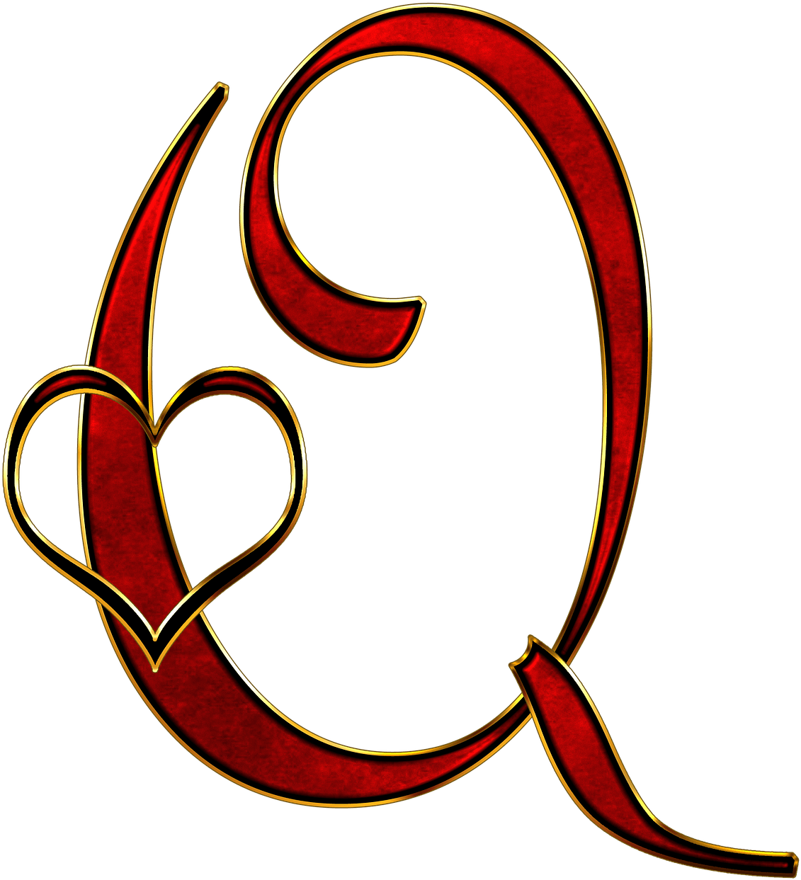 Decorative Letter Qwith Heart Design PNG Image