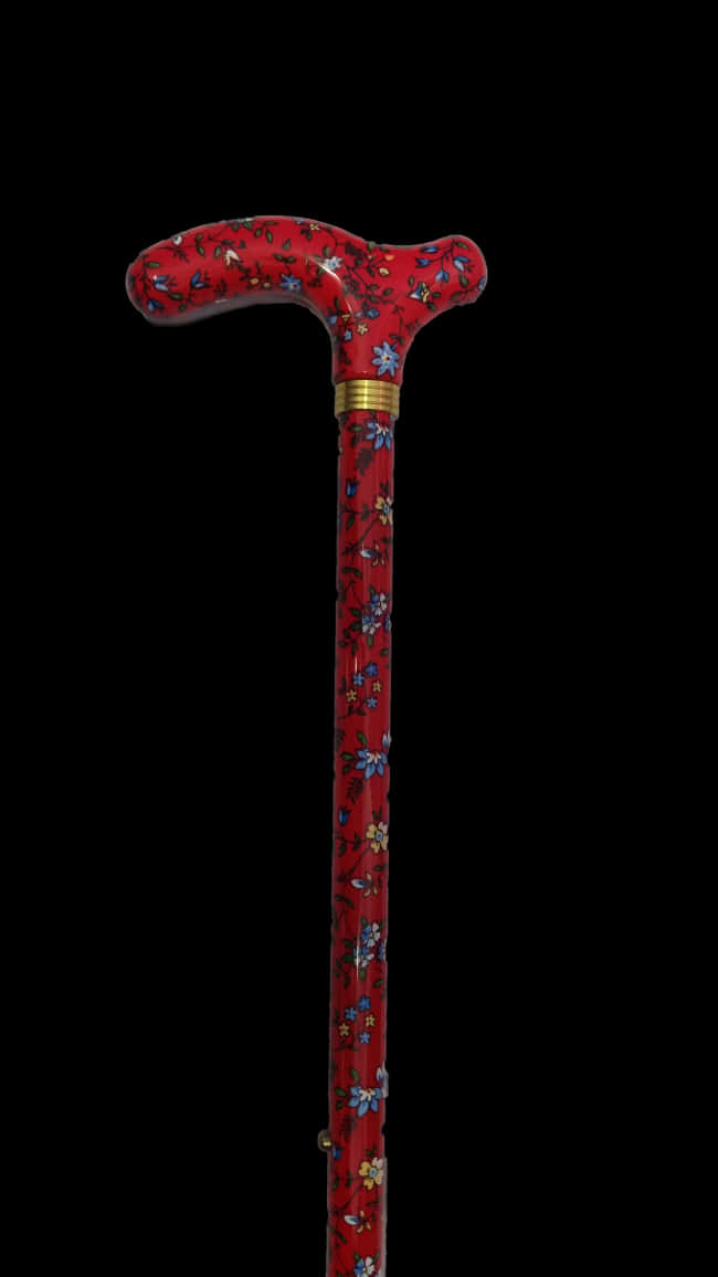 Decorative Red Floral Walking Stick PNG Image