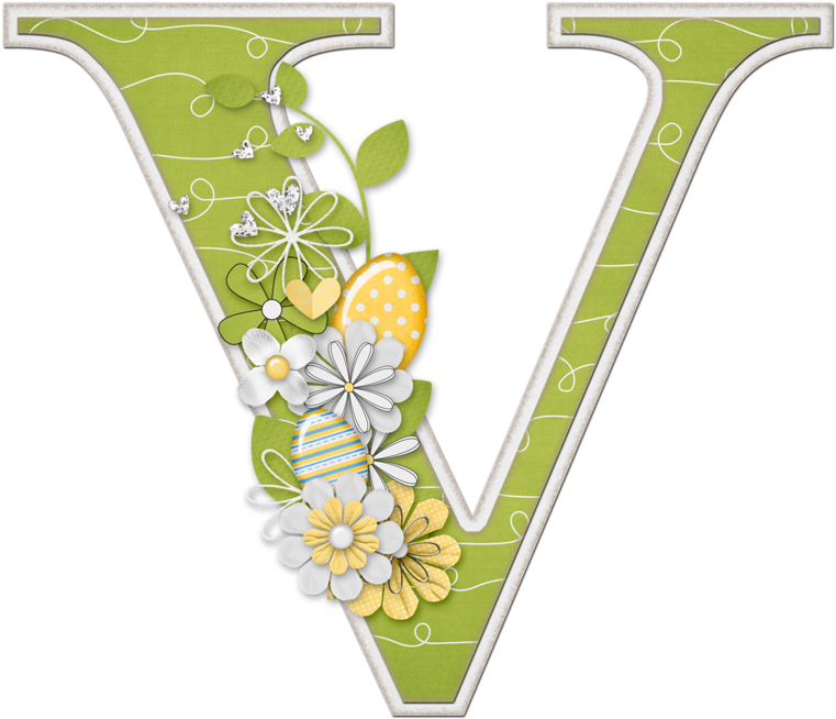 Decorative Spring Themed Letter V PNG Image