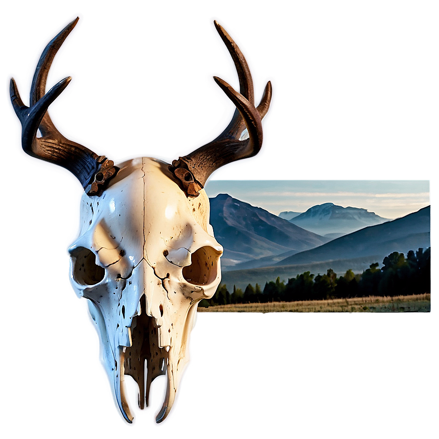 Deer Skull With Mountain Landscape Png 06132024 PNG Image