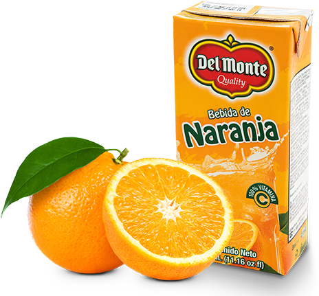 Del Monte Orange Juice Packand Fresh Orange PNG Image