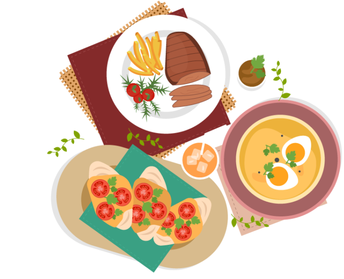 Delicious Meal Top View Illustration PNG Image