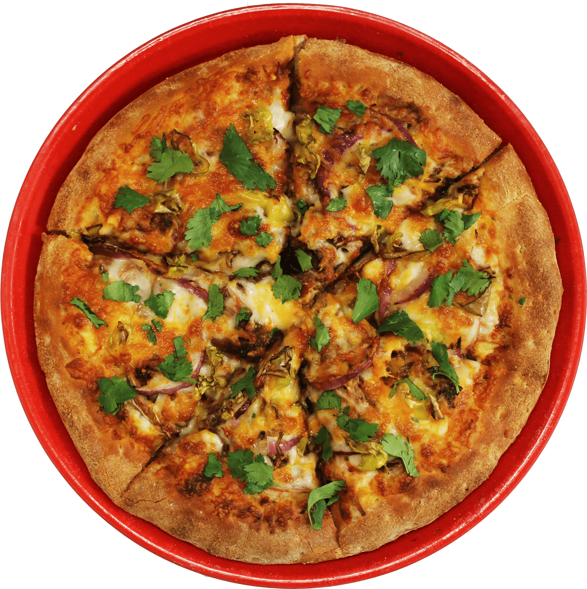 Delicious Pizzaon Red Plate PNG Image