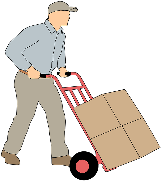 Delivery Man Pushing Hand Truck PNG Image