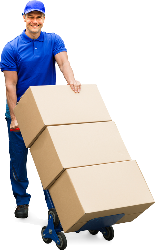 Delivery Manwith Hand Truckand Boxes PNG Image