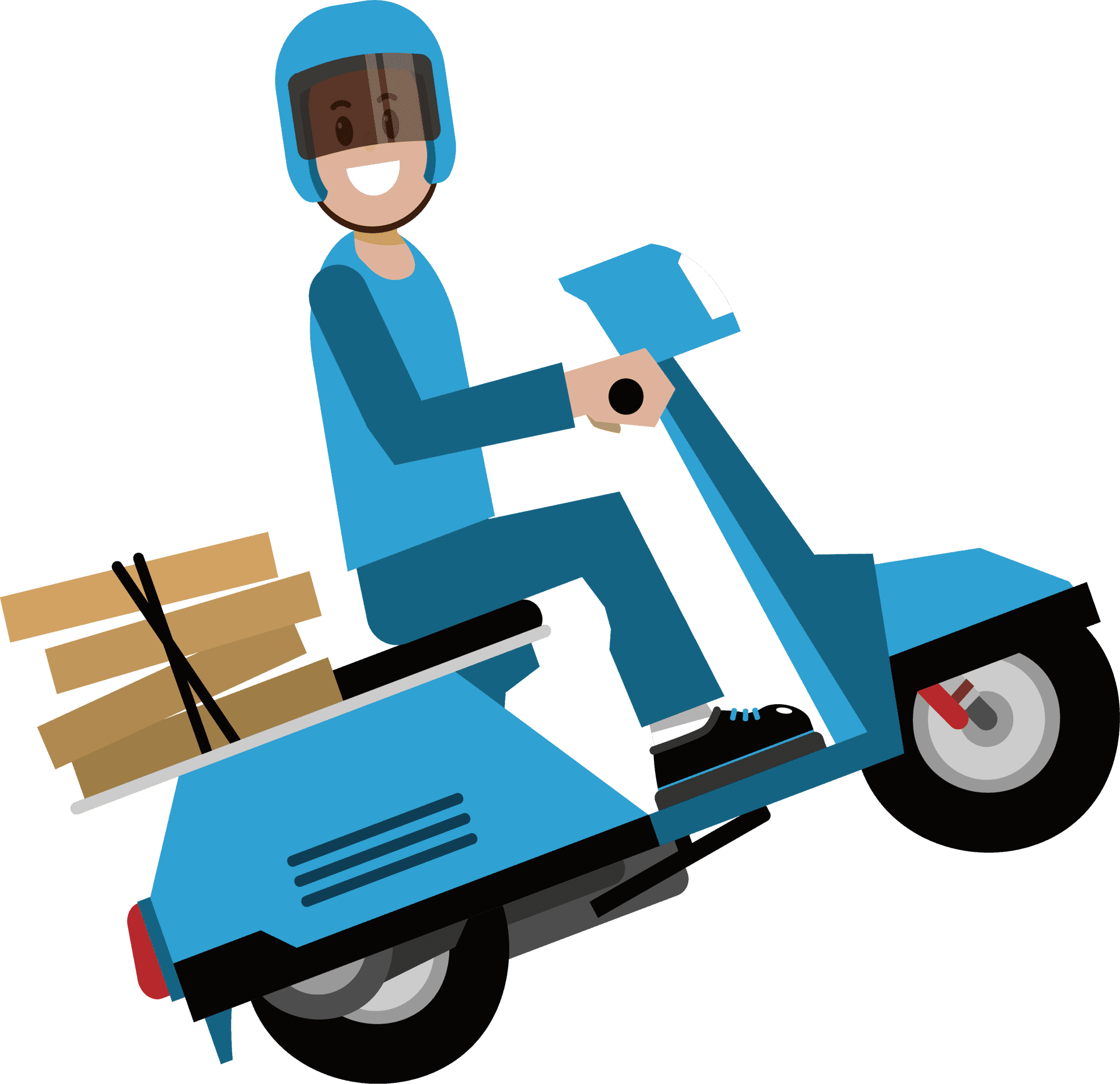 Delivery Scooter Rider Cartoon PNG Image