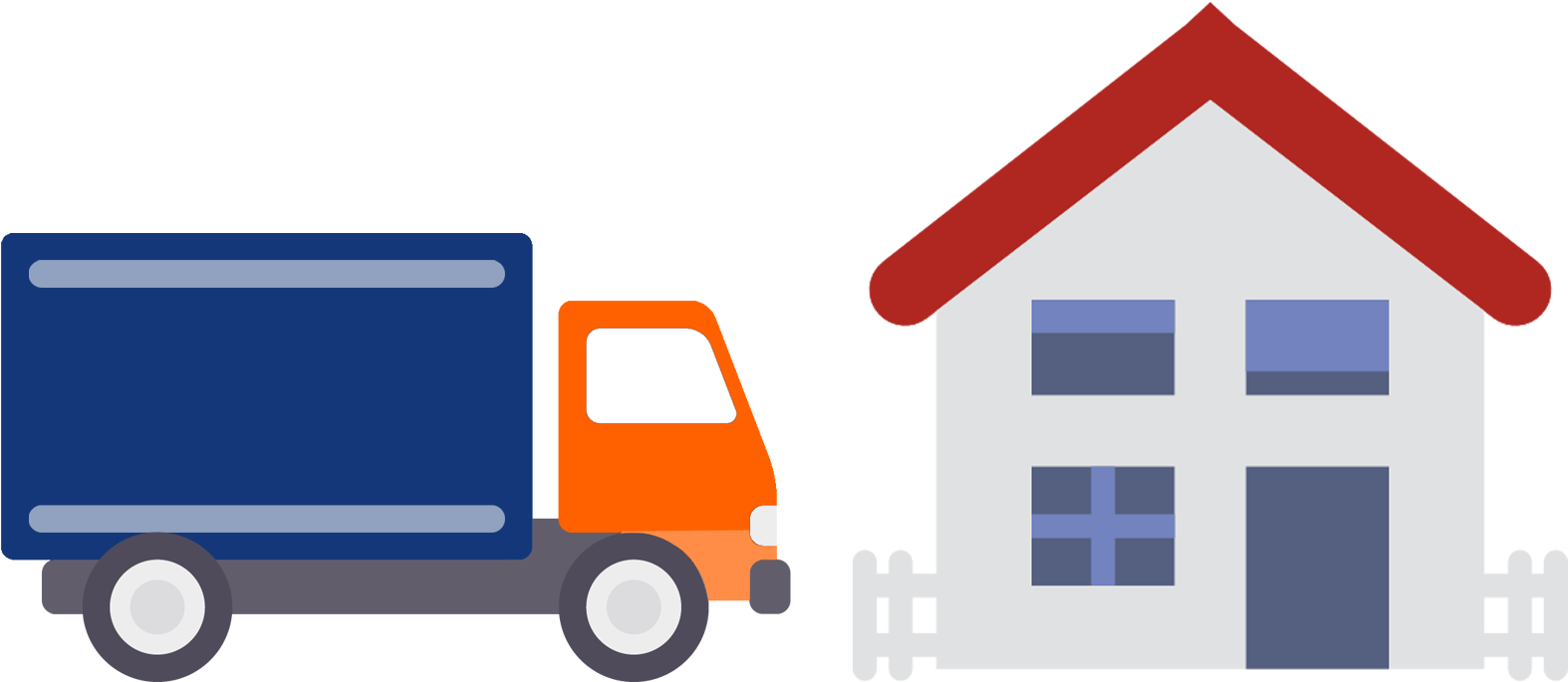 Delivery Truck Outside House PNG Image