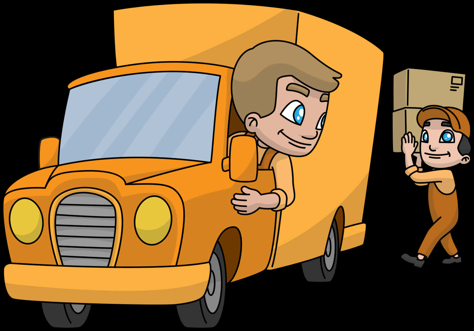 Delivery Truckand Workers Cartoon PNG Image