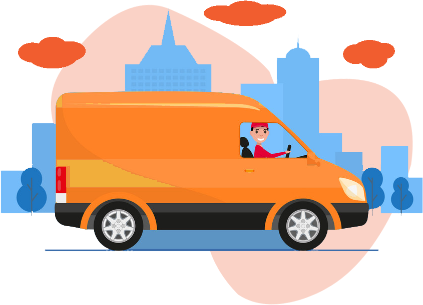 Delivery Van City Background PNG Image