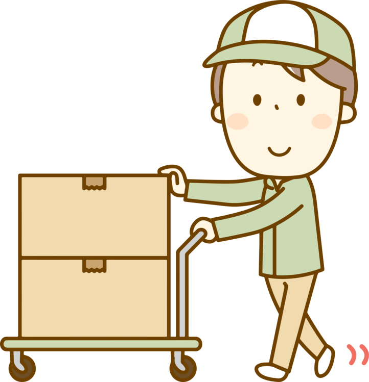 Delivery Worker Pushing Cart With Boxes PNG Image