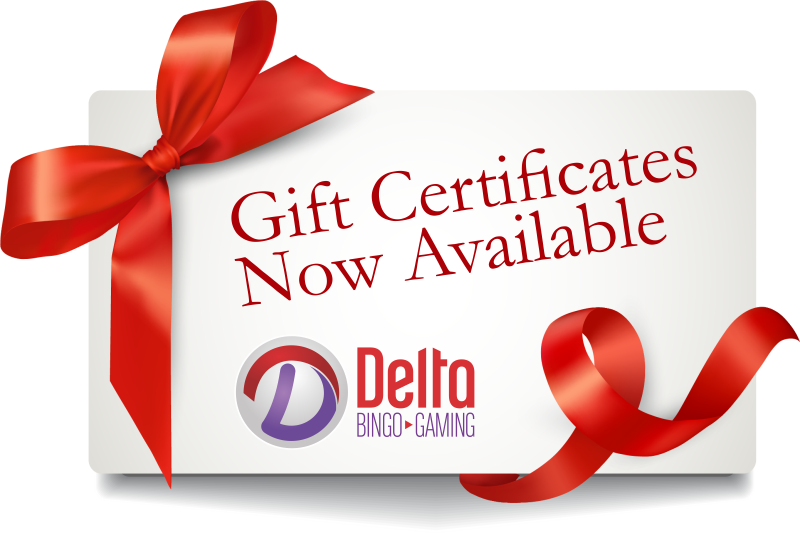 Delta Bingo Gaming Gift Certificate Available PNG Image