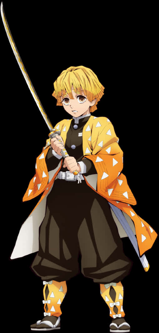 Demon Slayer Character Zenitsu Agatsuma With Sword PNG Image