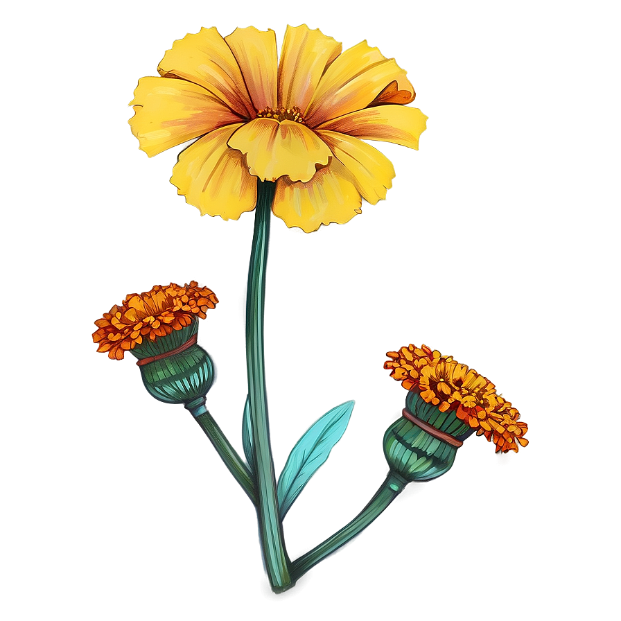 Detailed Marigolds Sketch Png 94 PNG Image