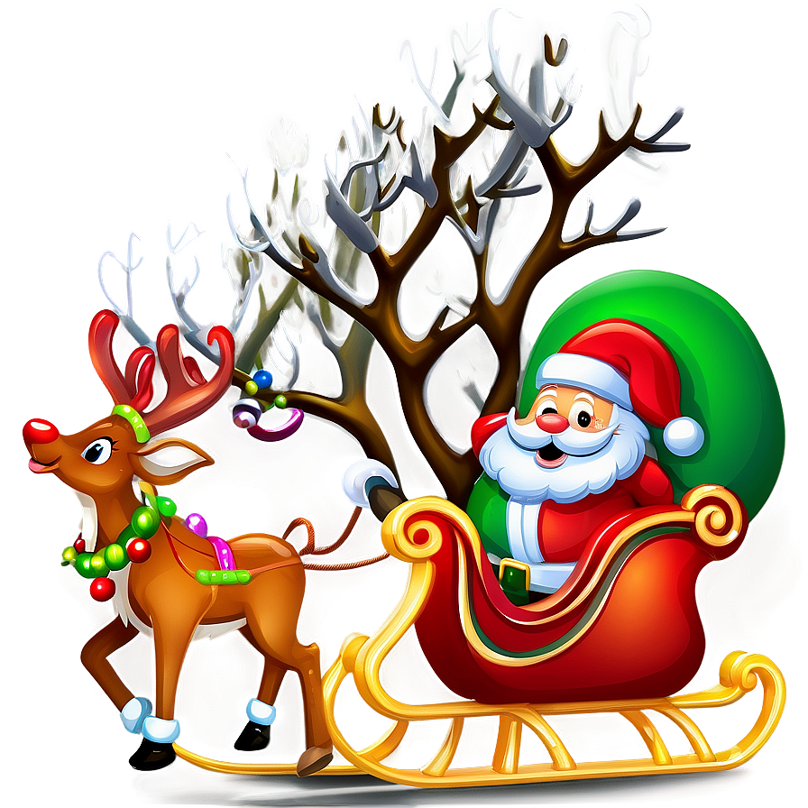 Detailed Santa Sleigh And Reindeer Illustration Png 06282024 PNG Image