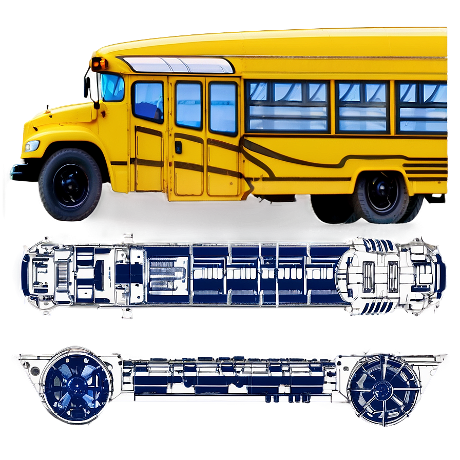 Detailed School Bus Blueprint Png Swr PNG Image